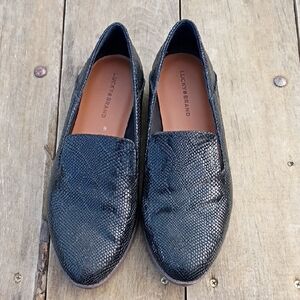 Lucky Brand Elafina Flat Loafers Black Snakeskin-embossed Finish Women's Size 9M